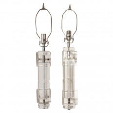 Pair of lucite block form sconces with chrome details